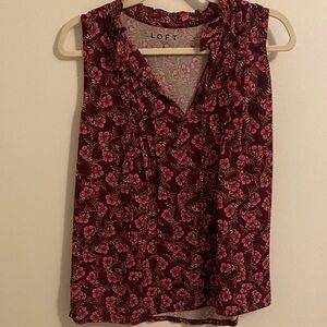 LOFT Women's Floral Sleeveless Blouse - Burgundy and Pink